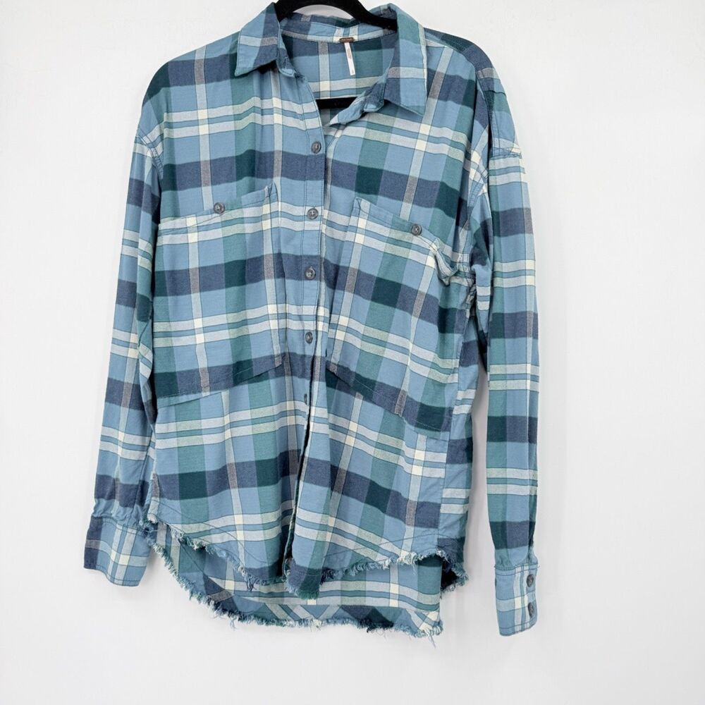 Free People Womens S Loveland Blue Plaid Button Up Indie Festival Boho‎ Western